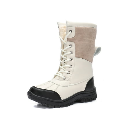 

UKAP Womens Non Slip Snow Boots Walking Casual Mid Calf Boot Cold Weather Platform Winter Warm Shoes Beige 8