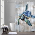 thumbnail image 5 of Blue Sea Turtle Bathroom Shower Curtain, Vintage Wood Grain Retro Farmhouse Ocean Waterproof Washable Soft Bath Curtain for Bathtub Decor with 12 Hooks&Grommet, 72x72 Inch, 5 of 9