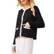 thumbnail image 4 of Suéter de cardigan de botón para mujer INSPIRE CHIC, cuello redondo, con ribete en contraste, de manga larga, tejido acanalado, talla XL, negro, 4 of 5