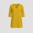 thumbnail image 6 of Gamivast Womens Casual Dress Linen V-Neck 3/4 Sleeve Button Tunic Dress Pockets Solid Shift Dress Loose Fit Mini Work Office Daily Wear Business Soft, 6 of 8
