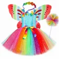 thumbnail image 4 of Disfraz de hada para niñas, vestido de tutú con purpurina y arcoíris con alas de mariposa, para fiestas de cumpleaños de Halloween y princesas, 4 of 5