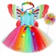 thumbnail image 4 of Disfraz de hada para niñas, vestido de tutú con purpurina y arcoíris con alas de mariposa, para fiestas de cumpleaños de Halloween y princesas, 4 of 5