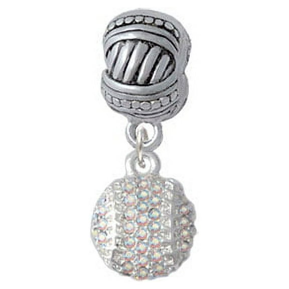 Small Sparkle Clear AB Softball - Large Rope with Cross Beads Charm Bead