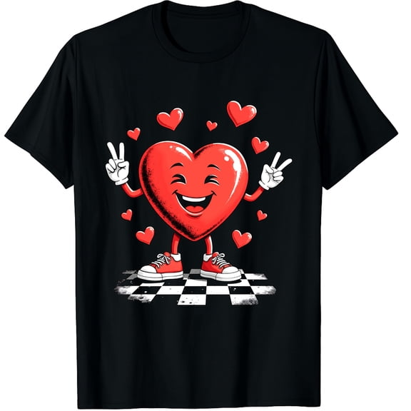 Valentines Day Heart Peace Hand Retro Groovy Graphic Black T-Shirt for Men and Women