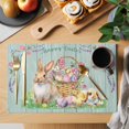 thumbnail image 2 of Happy Easter Placemats Set of 4, Spring Easter Eggs Bunny Floral Teal Wood Placemats for Dining Table, Place Mats for Kitchen Tabletop, Waterproof Wipeable Dining Table Mats Set, 2 of 9