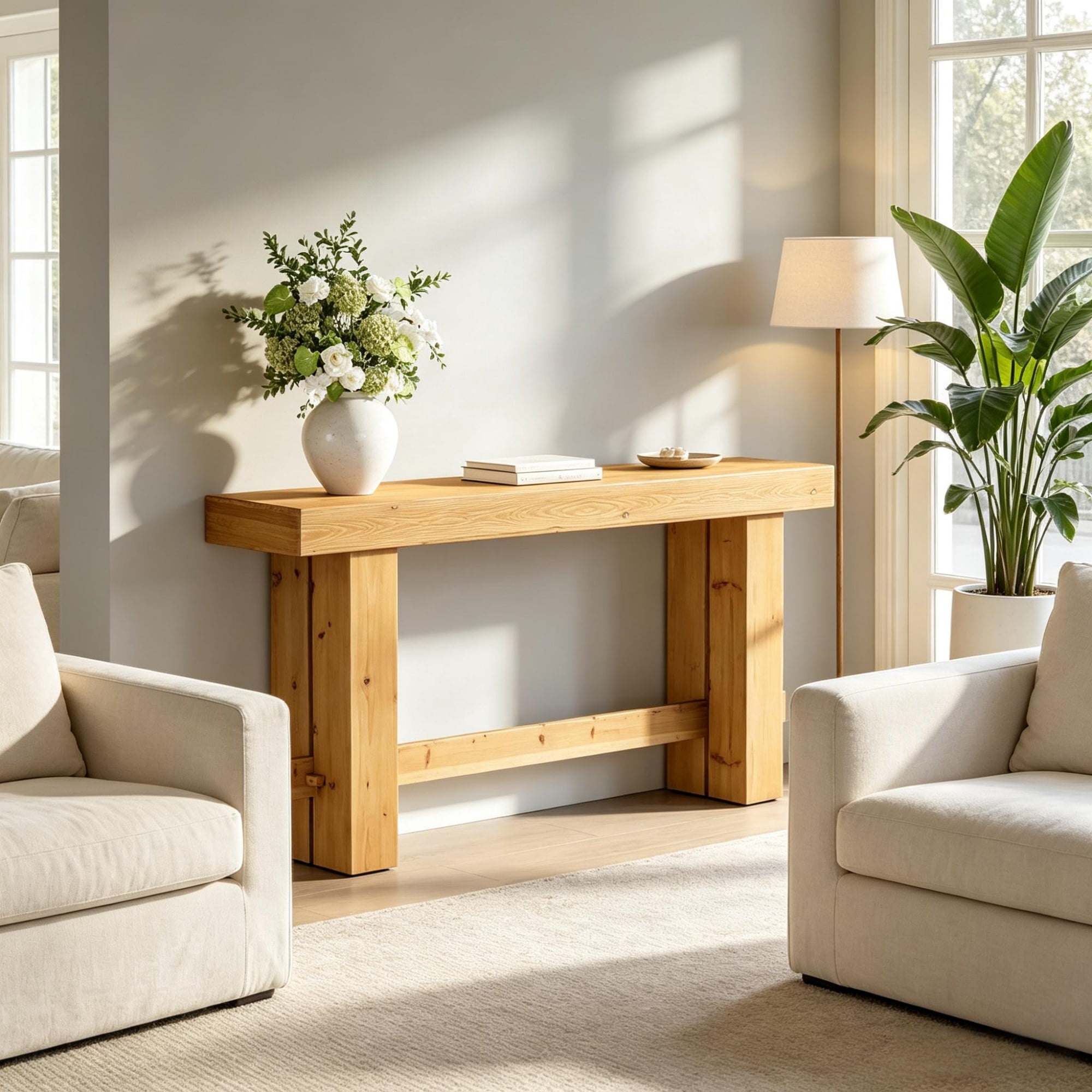 63 in Wood Sofa Entryway Table Console Table with Stable Legs