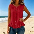 thumbnail image 4 of FDGIU Women's Round Neck Sleeveless Button Down Ruffle Hem Tank Top, Solid Cotton Linen Woven Loose Casual Blouse, 4 of 6
