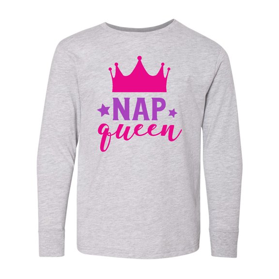 Inktastic Nap Queen, Crown, Stars - Pink Purple Long Sleeve Youth T-Shirt