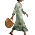thumbnail image 3 of COEQINE Women's Wrap V-Neck Dress Three Quarter Sleeve Midi Length Casual Loose Fit Flattering Tunic Sundress, Easy Care Linen-Like Polyester, Size 2XL, Green Bamboo Print, 3 of 6