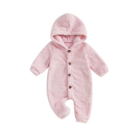 

Owls Yard Baby Girl Boy Fleece Jumpsuit Solid Long Sleeve Hooded Winter Romper