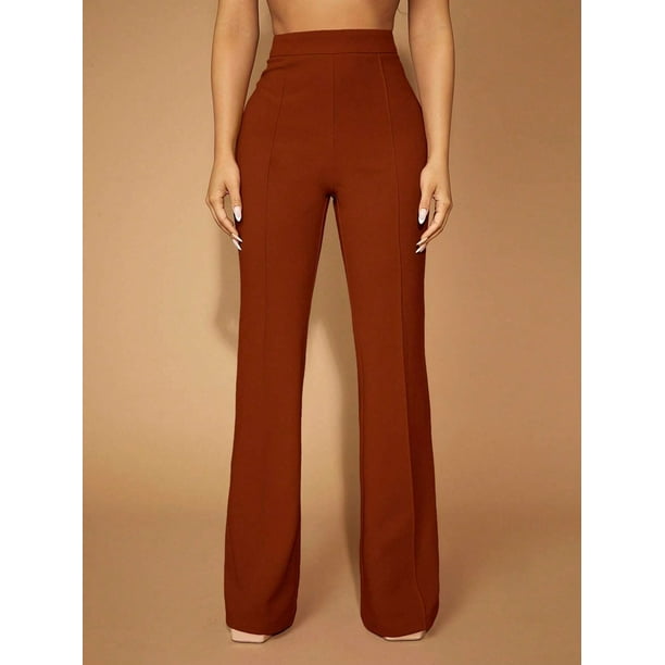 Pantalones de cintura alta para mujer, elegantes pantalones acampanados para uso diario, pantalones casuales ajustados y elásticos para mujer