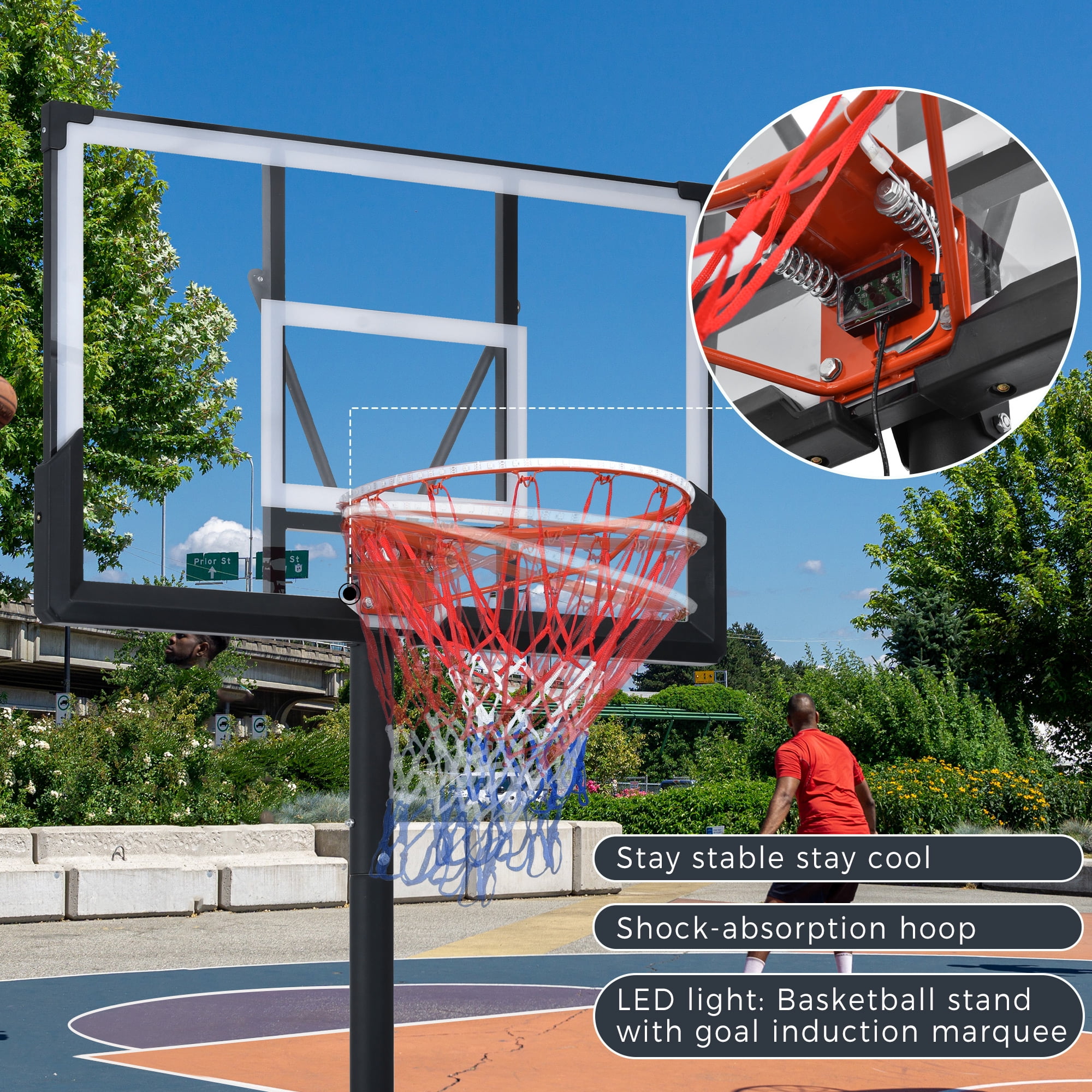 Portable Basketball Hoop 4.76-10ft Height Adjustable with LED Basketball Hoop Lights, for Youth Adults