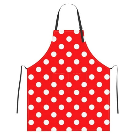 

Red White Polka Dot Apron for Women with Pockets Adjustable Cooking Aprons for Baking Household Cleaning