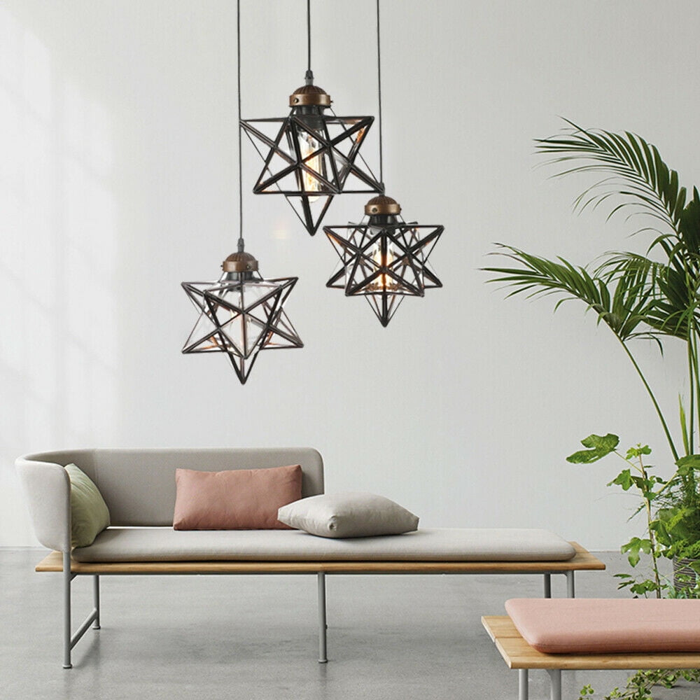 Miumaeov Moravian Star Pendant Light 3-Light Vintage Clear Glass Chandelier Star Hanging Lighting Fixture Adjustable Height for Kitchen Island Living Room Bedroom Brown