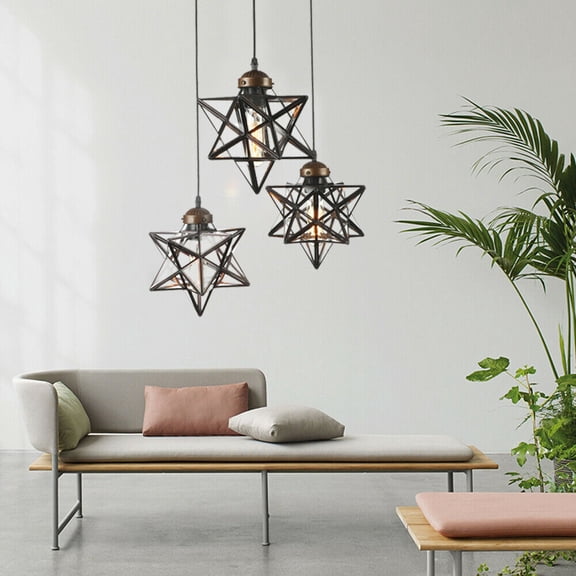 DENEST 3-Head Moravian Star Pendant Light Fixtures Metal Glass Shade Ceiling Light