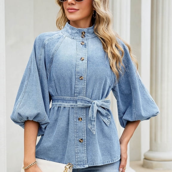 Sentmoon Womens Dressy Tops and Blouses Collar 3/4 Sleeve Shirts for Women Solid Color Regular Fit Delightful Women Top for Daily Wear S-XL