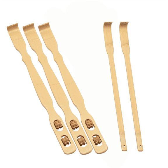 Zengdainm 5-Pack Bamboo Back Scratcher Set, Long Handle Wooden Scratch Tools (2 Straight,3 Multi-Use), for Back, Neck and Shoulders, Natural Bamboo