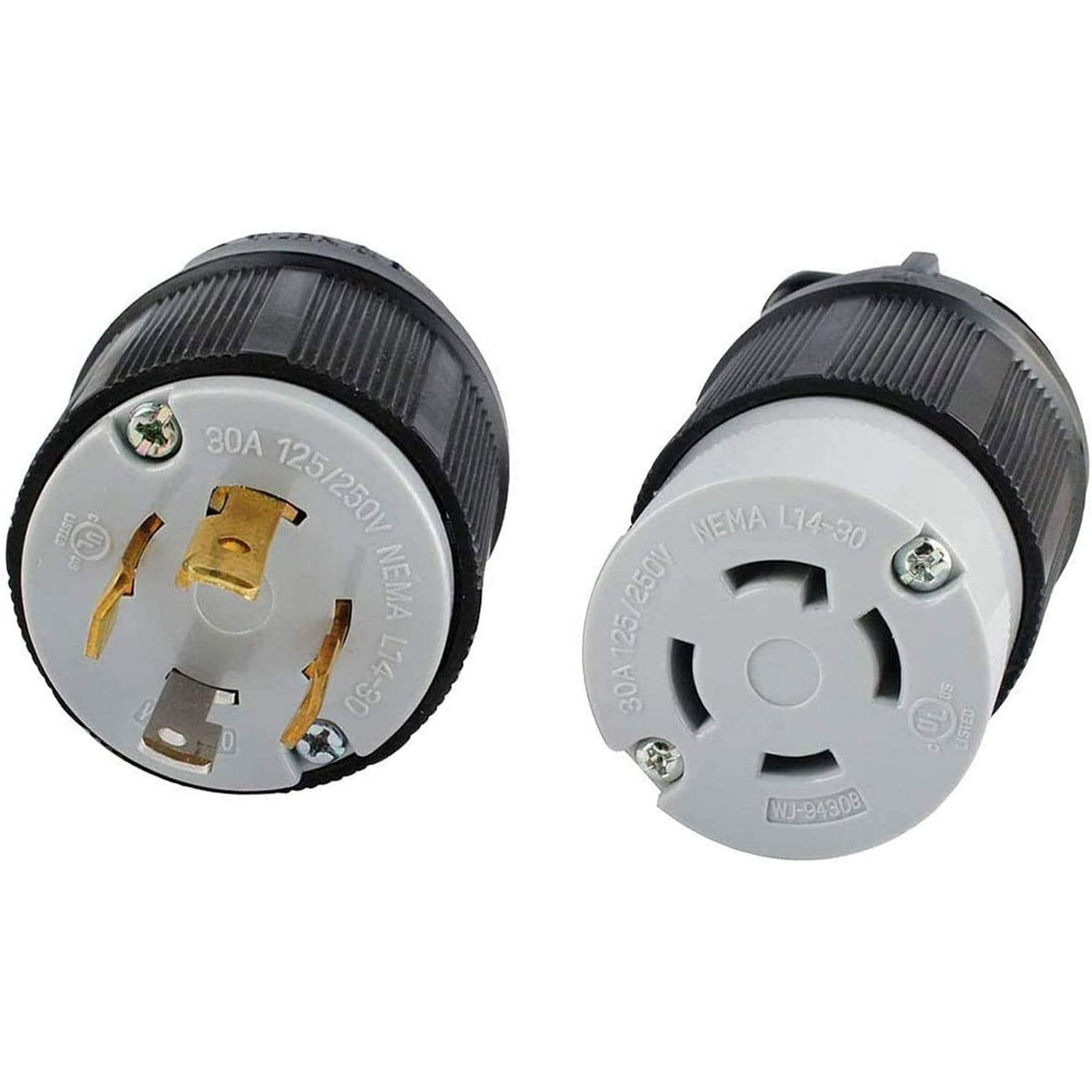Wadoy NEMA L14-30P Female Plug and L14-30R Connector L14-30 Set, 30A, 125/250V, 3P, 4W, 7500W Generator Twist Locking