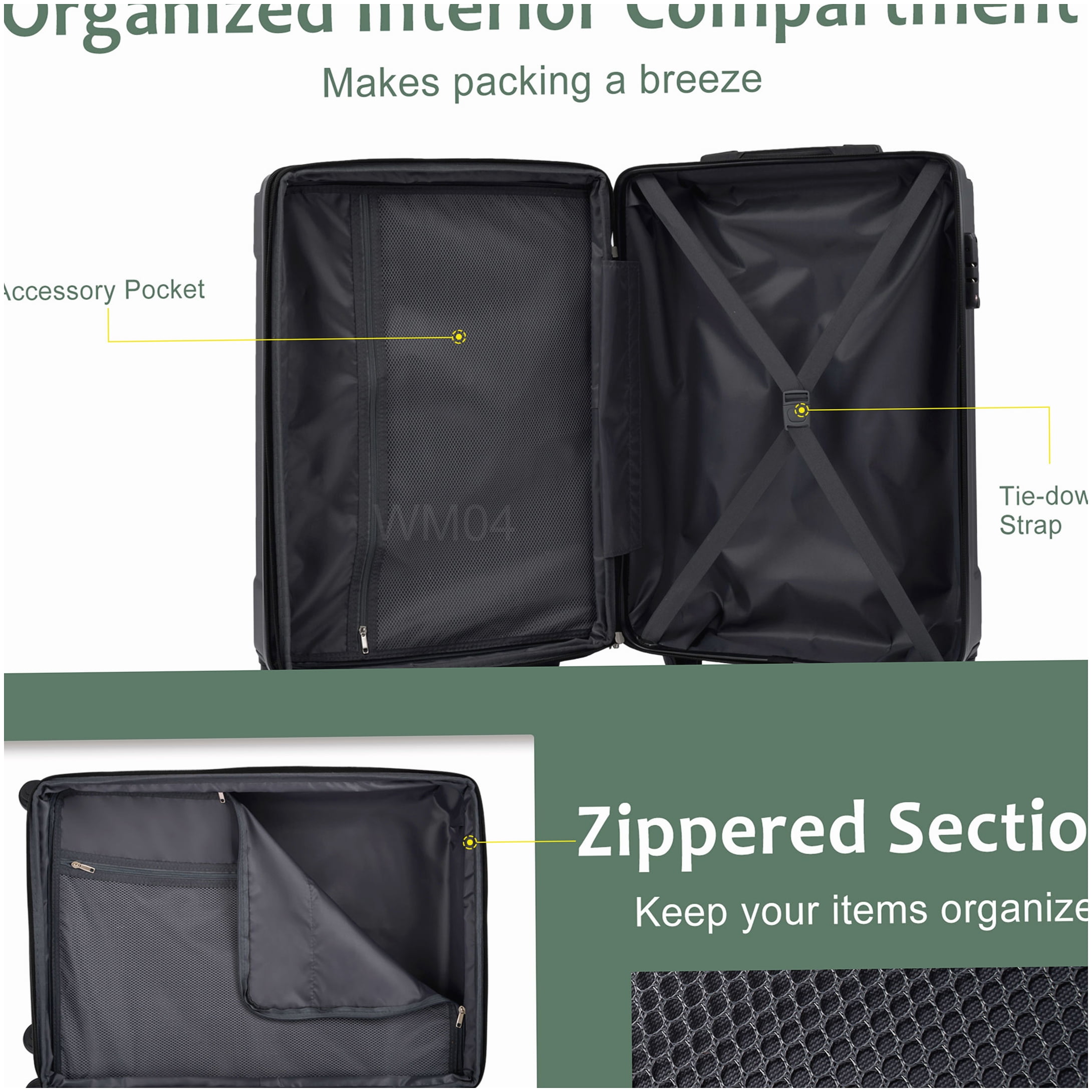 Lightweight ABS Hardshell Suitcase, 28" Expandable Check-In Luggage with Double Spinner Wheels & TSA Lock - Green