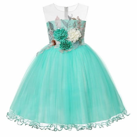 

CLZOUD Casual Dress Girls Mint Green Girl s Dress Wedding Princess Party Evening formal Dance Gown Girl Dress Wedding Pageant Dresses Embraoidered Princess Lace 130