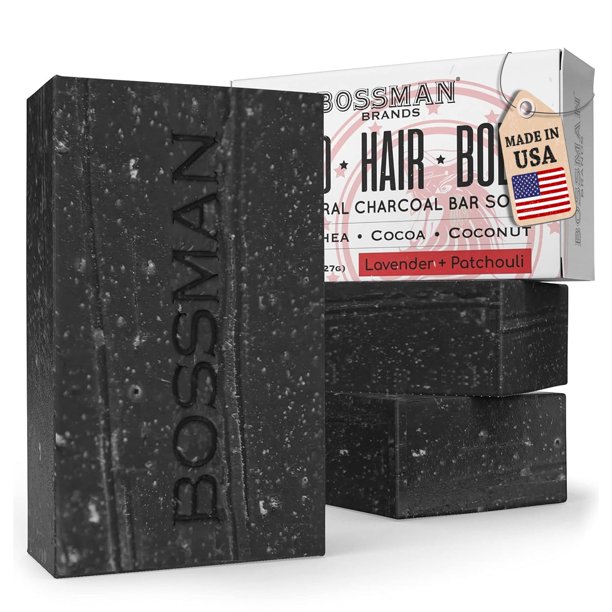 Jabón de barra Bossman para hombres, paquete de 3, jabón natural de lavanda y pachulí para hombres