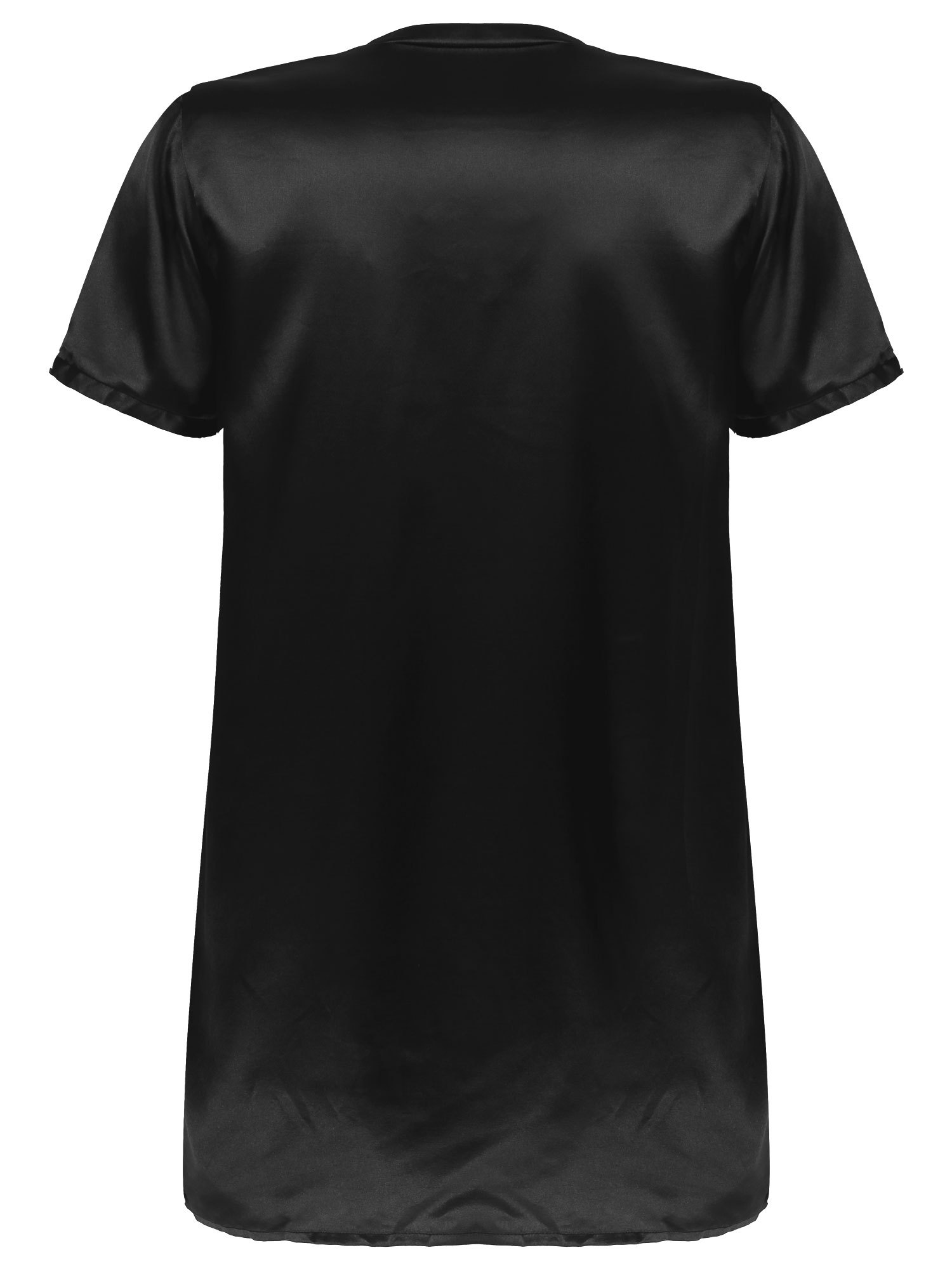 Men's Satin Nightshirt – V-Neck Short Sleeve Loose Fit Pajama Sleep T-Shirt, Solid Color, Unisex