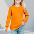 thumbnail image 2 of BiZtdJrK T-Shirts Décontractés pour Filles Col Rond Manches Longues T-Shirt Uni Coupe Régulière Mode Printemps avec Poche Poitrine Orange 120, 2 of 9