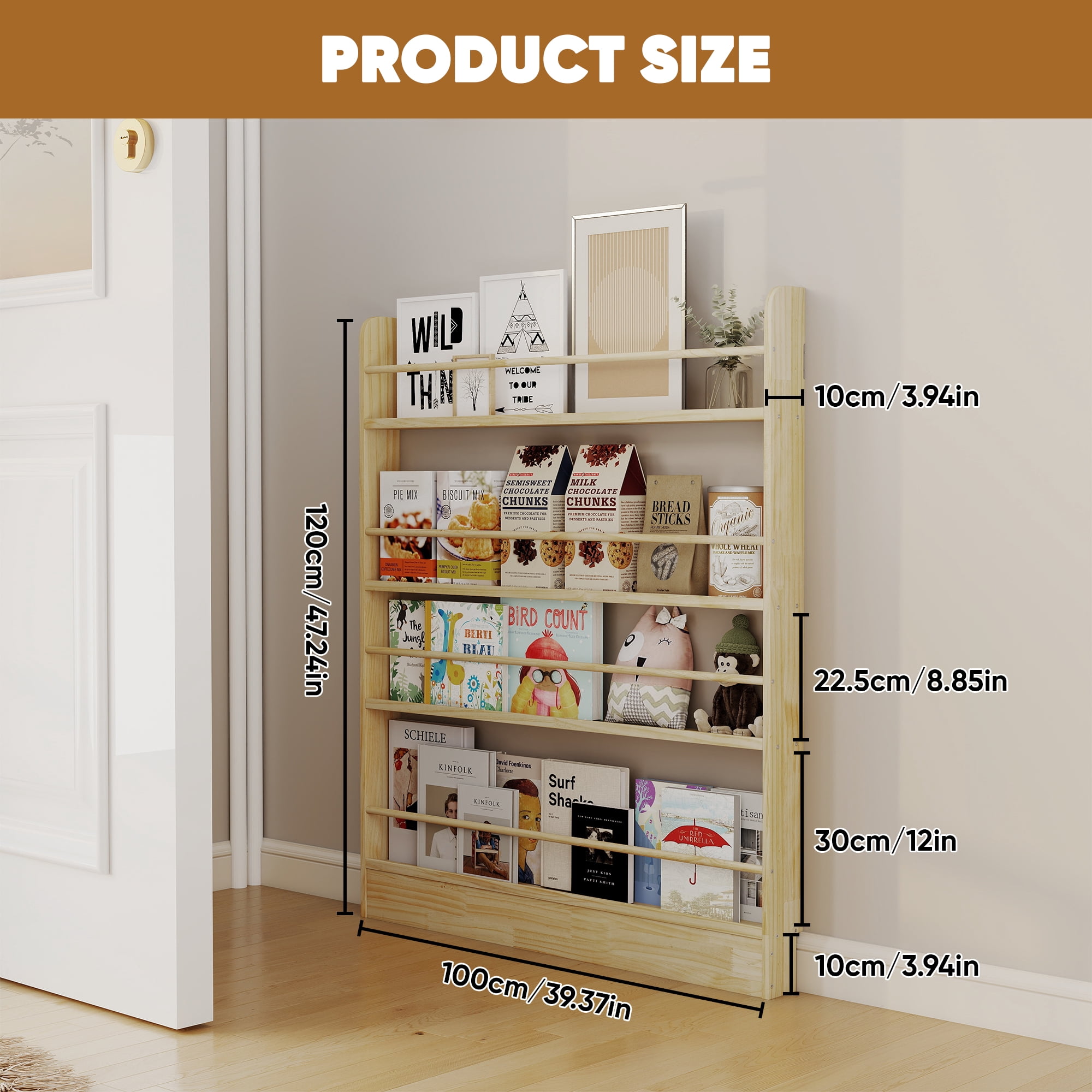 VGBYUJ Behind The Door Bookshelf, 4 Tier 47.4" Behind The Door Storage Organizer, Space-Saving Wall Mount Bookcases for Narrow Space, Solid Wood