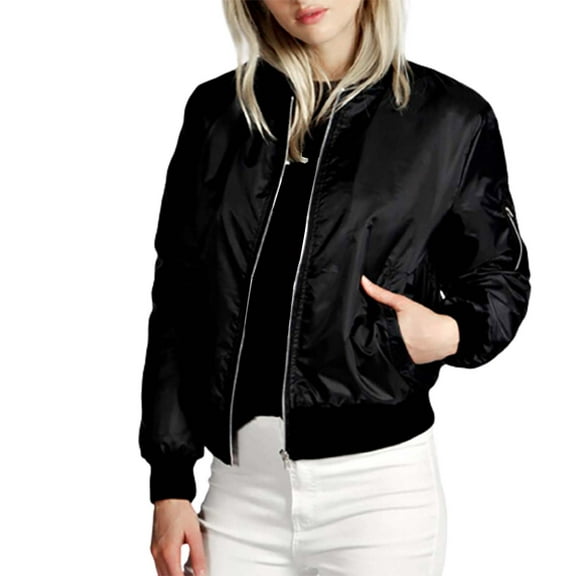 Uooqdmx Jackets for Women Bomber Jacket Women Autumn Zipper Cardigan New Solid Color Short Fashion Jacket Fall Jacket Black L