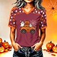 thumbnail image 3 of Women's V Neck Halloween Tops Short Sleeve Casual T-Shirts Funny Pumpkin Car Graphic Tees Flattering Blouses for Fall Holiday Party Everyday Activewear, 3 of 5