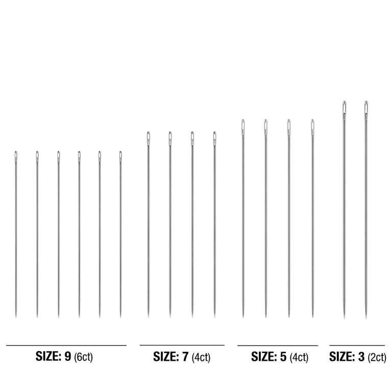 Hello Hobby Milliner Steel Hand-Sewing Needles, Sizes 3/9, 16
