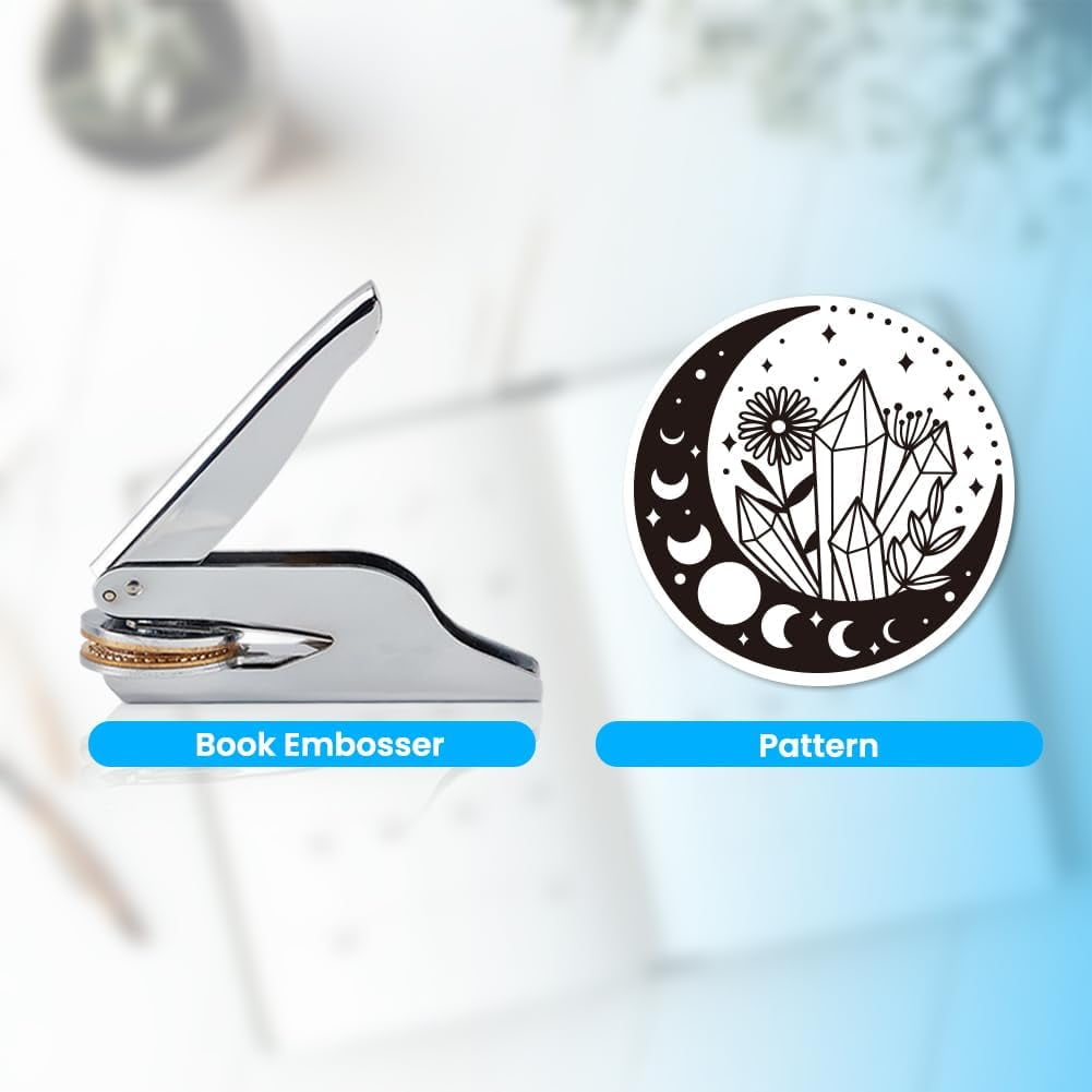Book Embosser Personalized Moon Phase Pattern Book Stamp Durable Library Stamp with Handle Set