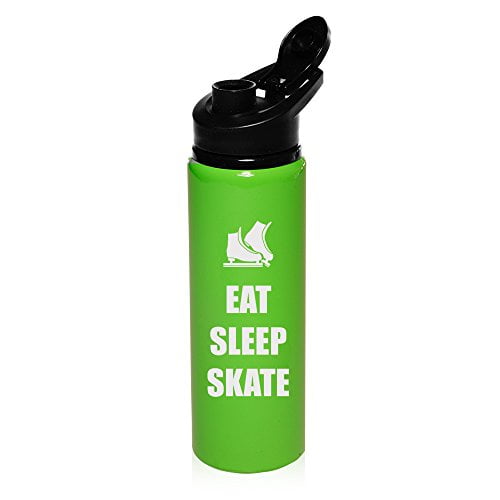 25 oz Aluminum Sports Water Travel Bottle Eat Sleep Skate Ice Skates (Bright-Green) by