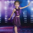 thumbnail image 2 of CAICJ98 2Pcs Girls Dance Set Metallic Crop Tops with Pleated Skirt Kids Sleeveless Shiny Jazz Disco Outfits (Purple,5-6 Years), 2 of 4