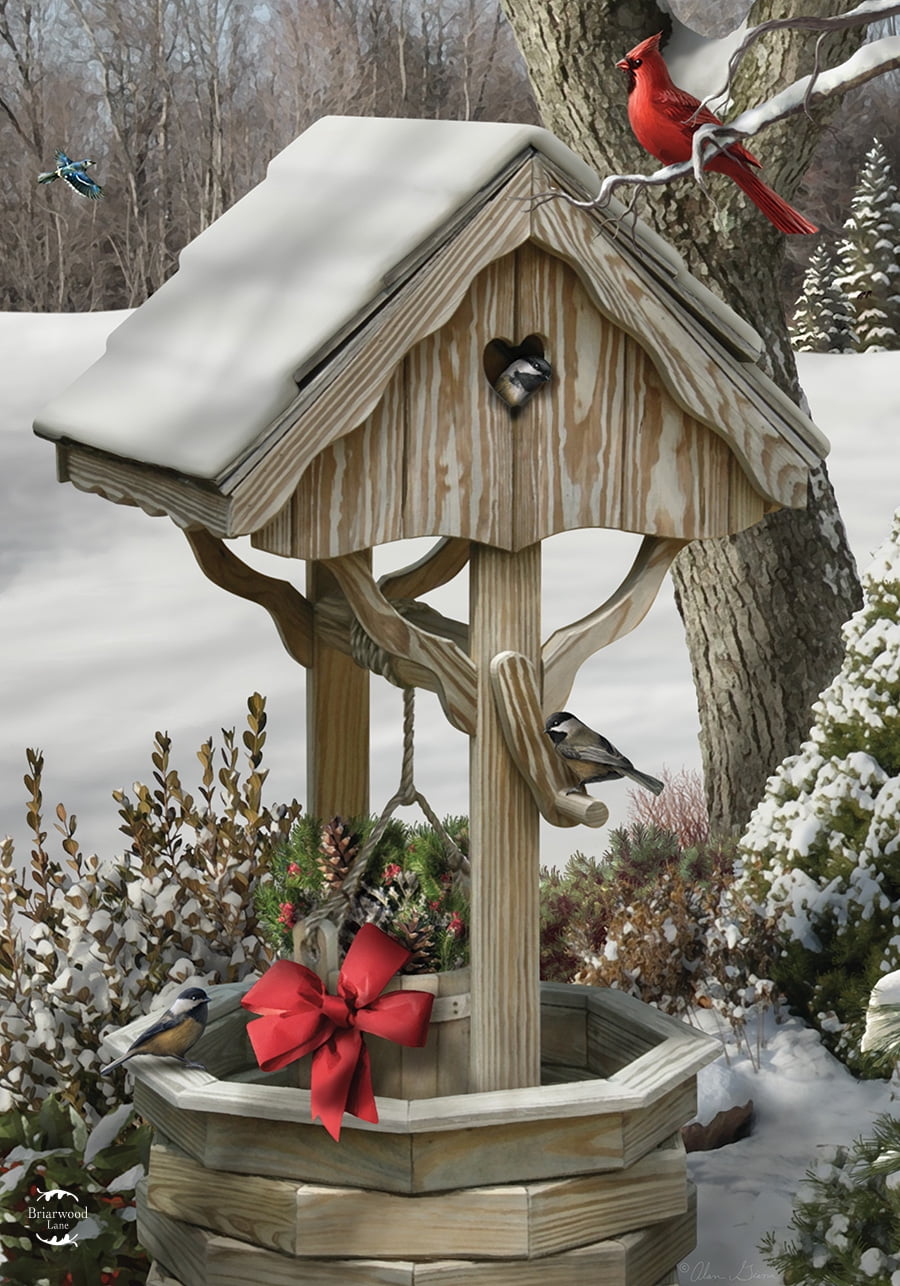 Snowy Cardinals Winter House Flag Welcome Birdhouse 28" x 40" Briarwood Lane 