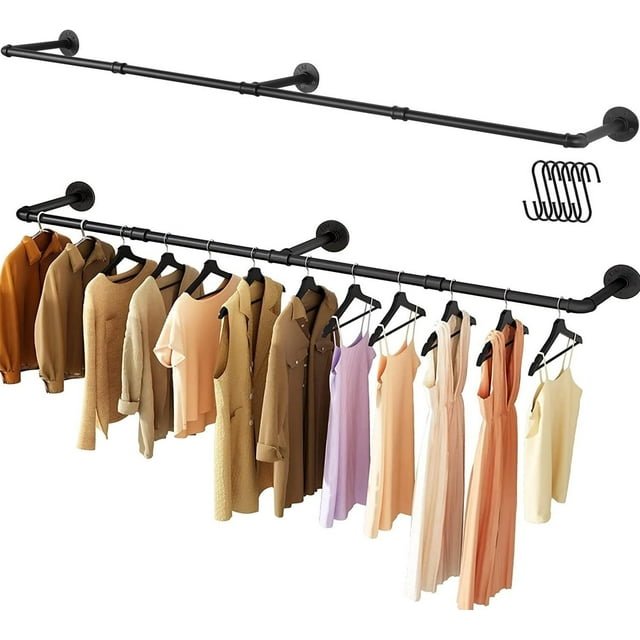 2 Pack Estante de Ropa, Perchero Industrial con 6 Pack Gancho, Barra de Ropa Desmontable, Barra Multiusos para Colgar en El Armario, Para Balcón, Baño, Dormitorio (184cm)