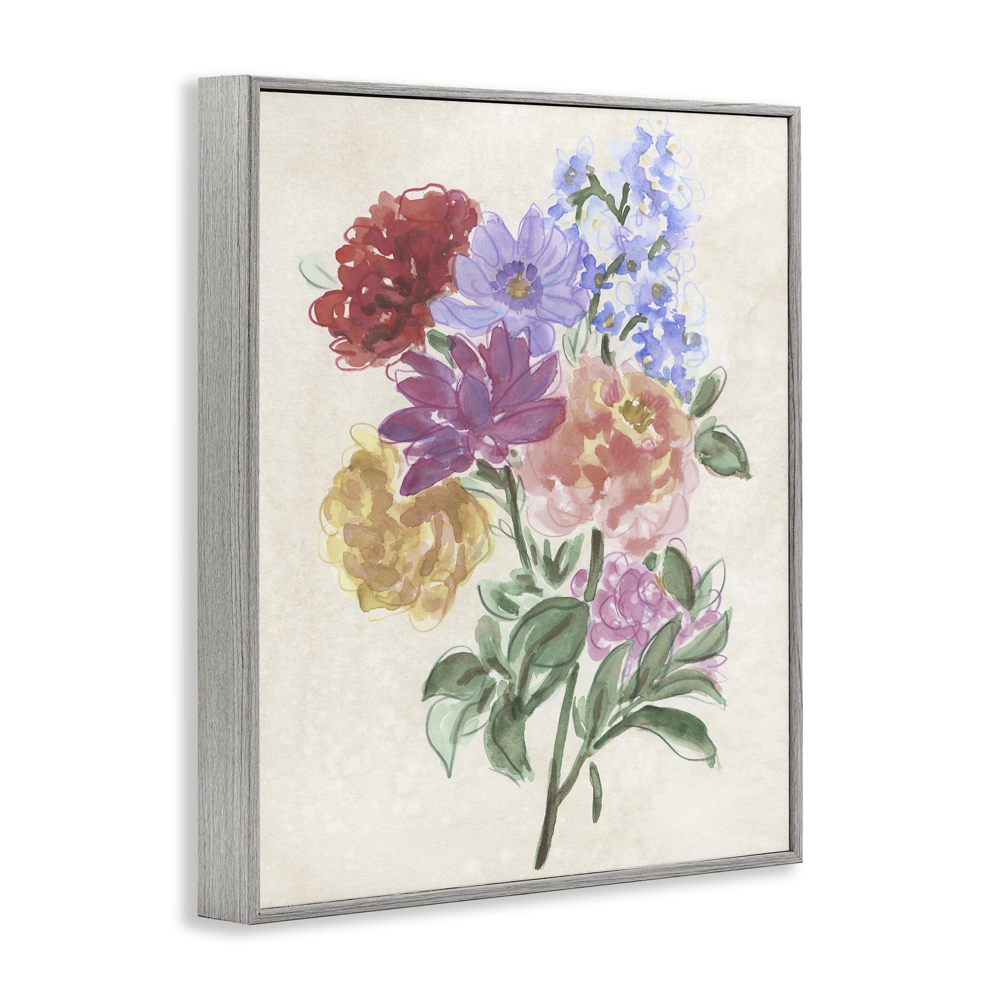 Stupell Industries Blooms On Parchment Gray Framed Giclee Art, design by June Erica Vess