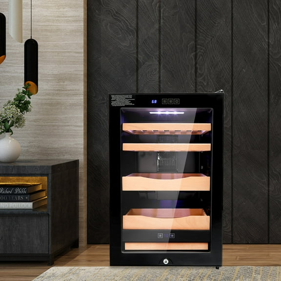 TCFUNDY 65L Electric Humidor Cigar Cooler W/Cedar Wood Shelves Cooling Digital Hygromete