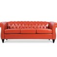 thumbnail image 5 of 3 Orange , 87.09" Rolled Arm, Pu Leather, Staggered Buckles, Evenly Loaded , Sealed Legs Arm 3 Seater In Orange, Buckle Design,, 5 of 6