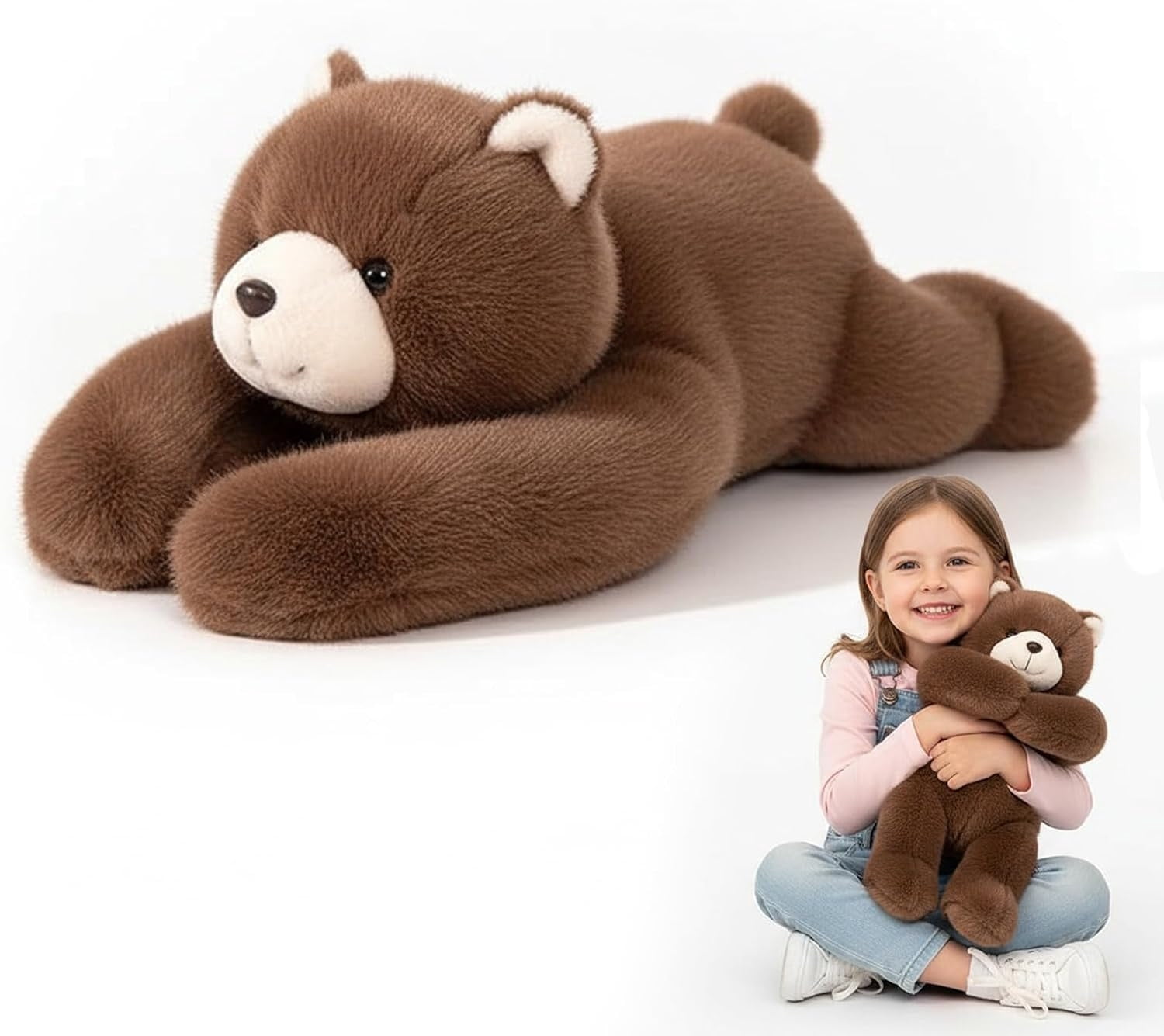 Weighted Bear Plush Pillow, Soft Stuffed Animal with Glass Beads in Arms for Anxiety Relief and Sleep Support, Cute Hugging Companion for Couch and Bed