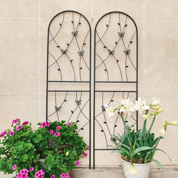 Garden Arch 2 Pack Metal Garden Trellis 71" x 19.7" Rustproof Trellis for Climbing Plants Outdoor Flower Support Butterfly Deco Black,Garden Trellis