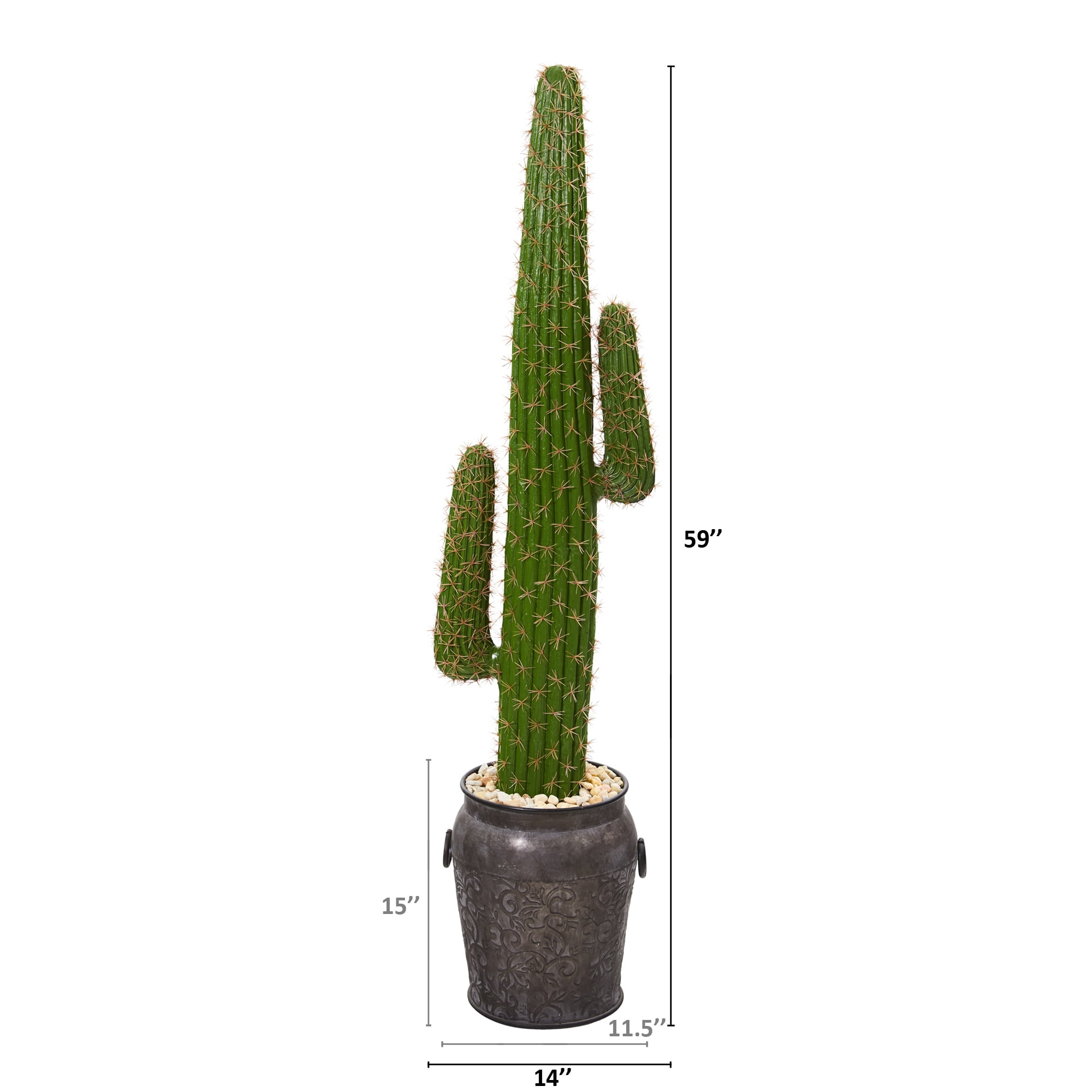 Nearly Natural 59in. Cactus Artificial Plant in Metal Planter