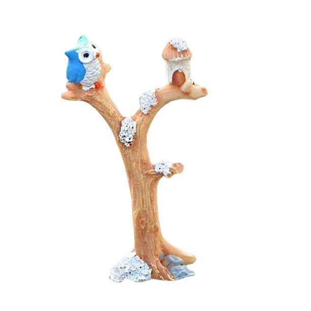 Advancent Artesanía de resina ramas búho DIY autoensamblaje simulación resistente anticorrosión planta ornamento dibujos animados Artesanía Amarillo