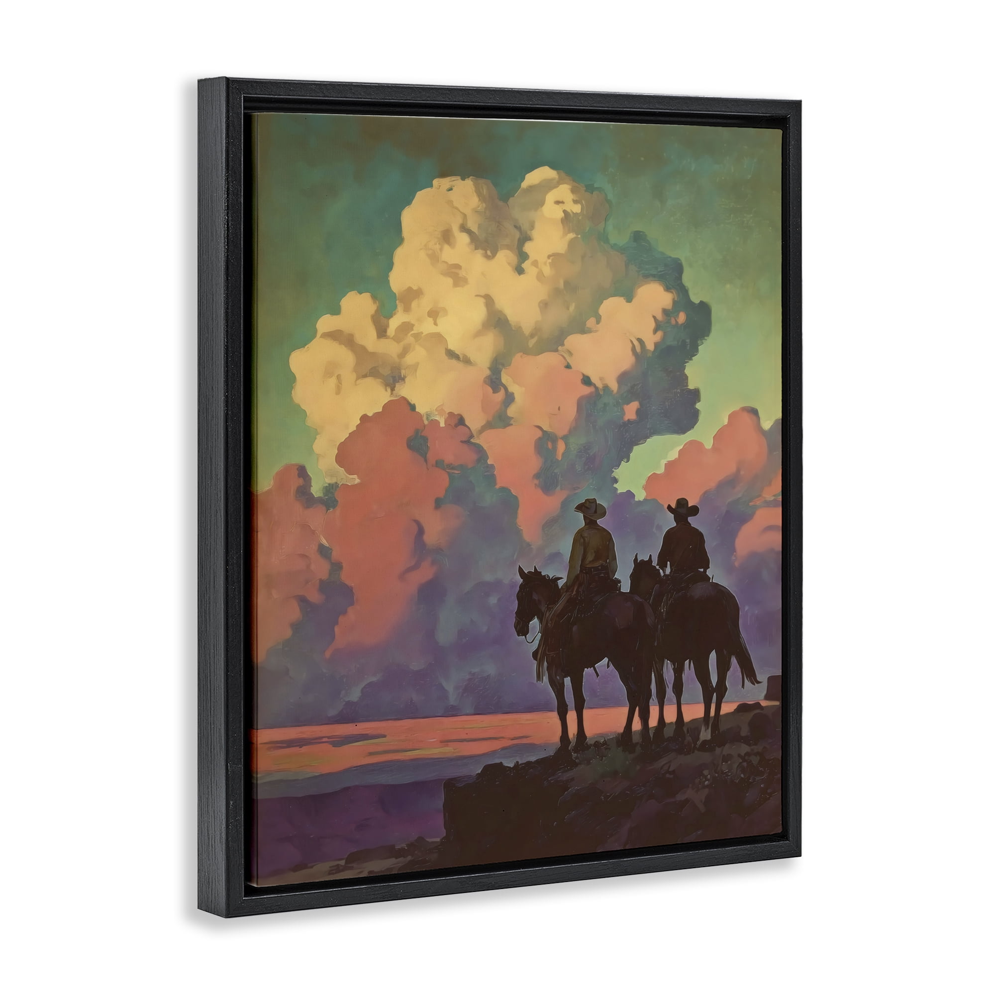 Stupell Industries Cowboys Silhouetted Against Clouds Black Framed Floater Canvas Wall Art, design by Arlington Prints