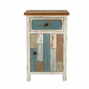 LuxenHome Rustic Multi-Color Wood 1-Drawer 1-Door End Table with Storage