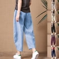 thumbnail image 3 of BOOYOU Women Cotton Linen Summer Capri Baggy Cropped Harem Pants Elastic Waist Solid Color Loose Ankle Length Beach Trousers, 3 of 16