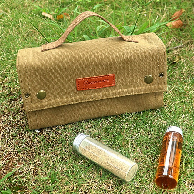 Becaristey Camping Grill Spice Bag Set Made Of Encrypted Canvas Brown Not Only Suitable ArmyGreen