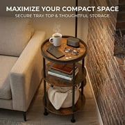 Side Table, Small Round End Table for Narrow and Small Space, 3-Tier Round Accent Couch Beside Table, Modern Side Table Corner Sofa Table Nightstand for Living Room Bedroom (Rustic Brown)