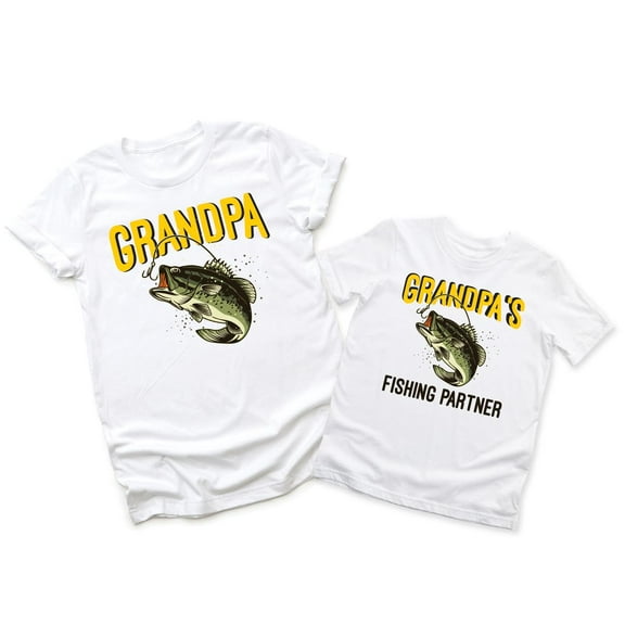 Grandpa Men's Fish Graphic Tee T-Shirt Grandpa's Fishing Partner Kids Toddler Shirt Youth Baby