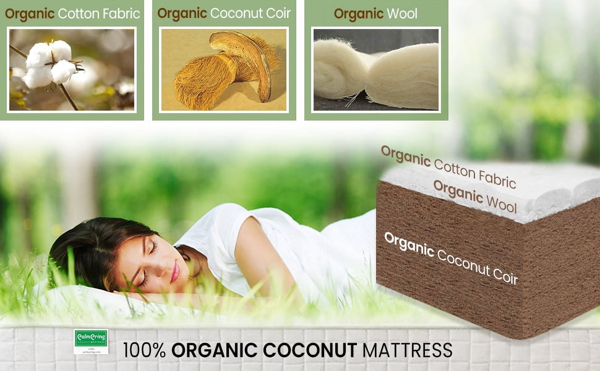 Palmpring Organic Cambay Twin Mattress - Organic Coconut Coir 6” Extra Firm 1 Layer Comfortable Sleep Bed Dust Free
